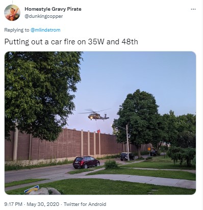 Aerial firefighting was documented once: Sat May 30