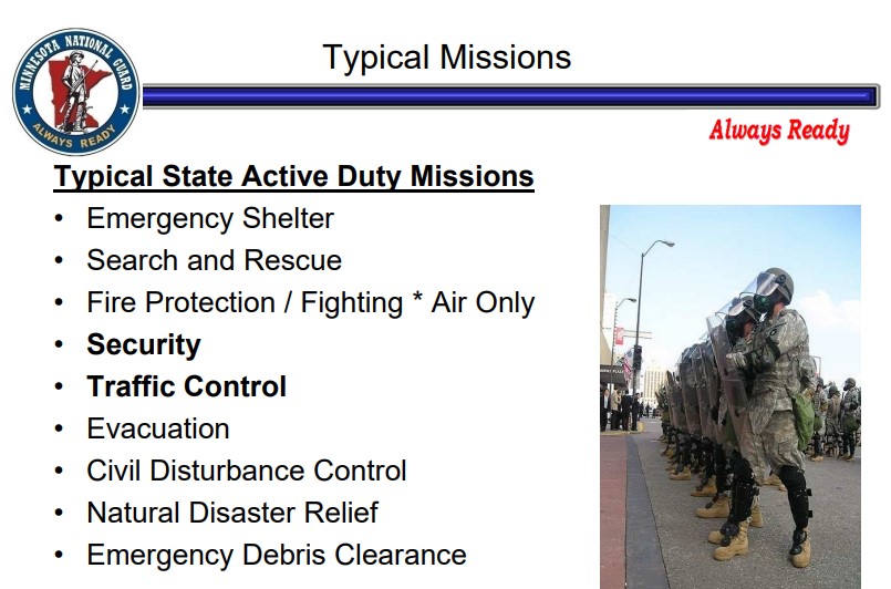 Per General Jensen’s Senate testimony, A THIRD IGNORED FACT:  700 troops and airmen receive “specific Civil Disturbance training” annually.